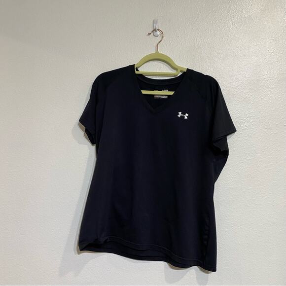 Under Armour Black Tech V-Neck Short Sleeve T-Shirt Sz XL - Picture 2 of 12